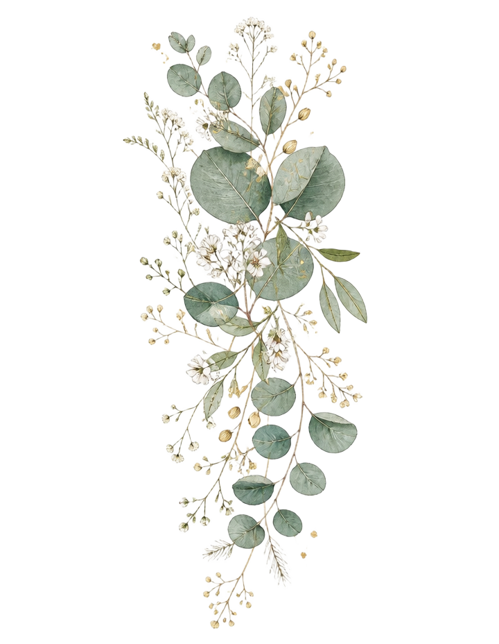 Watercolour eucalyptus and wildflower trail